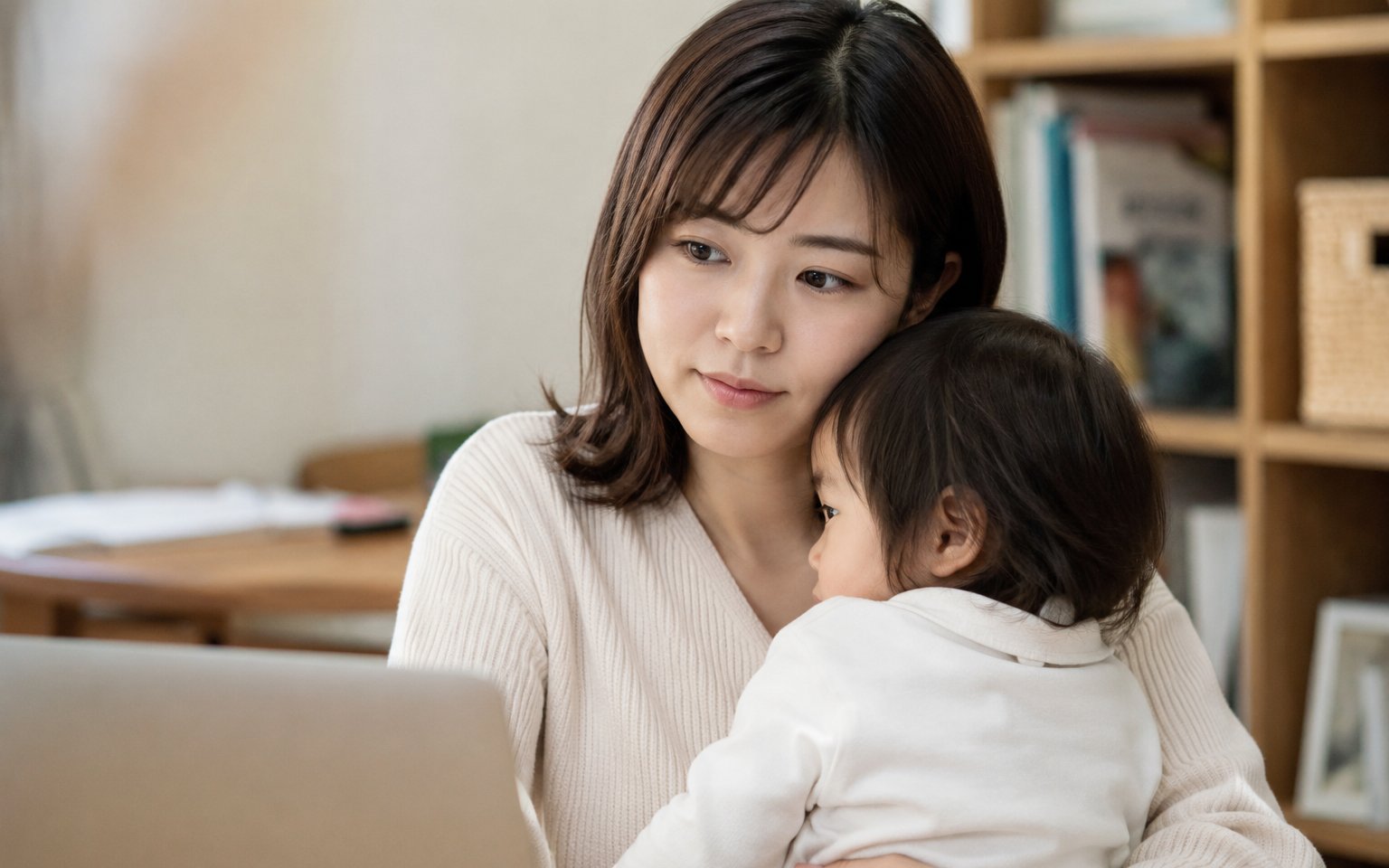 親子がノートPCを見る様子